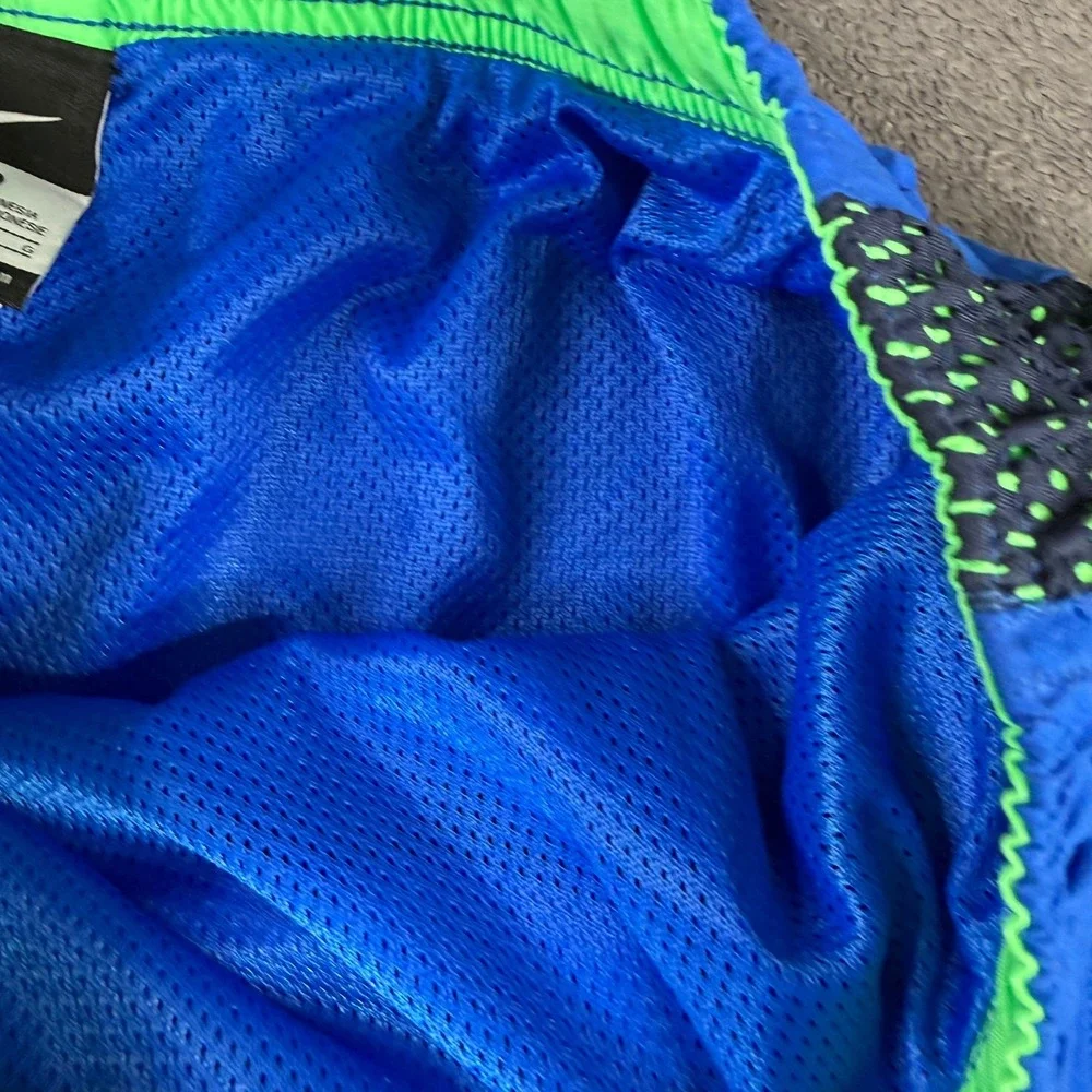 Nike Mens Swim Trunks Blue Neon Green Dot Pattern Board‎ Shorts Large